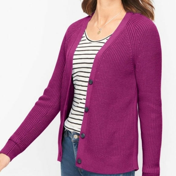 Talbots shocker stitch  Button Front Cardigan Size P Pink Purple Cotton - Picture 1 of 7